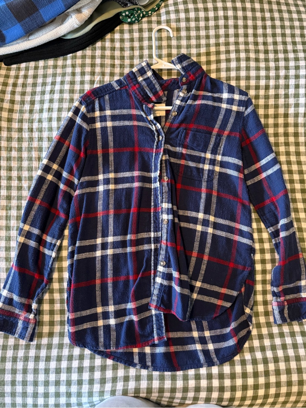 American Eagle Outfitters Navy, Red & White Plaid Button-Down Shirt